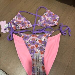 Floral Swim Set - Pink and Purple, Reversible NWT